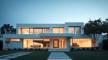 Modern house exterior with contemporary design and minimalist architecture photo
