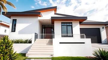 Modern architecture showcases a luxurious home exterior with clean lines photo