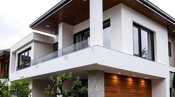 Modern architecture showcasing a luxury home exterior design elements photo