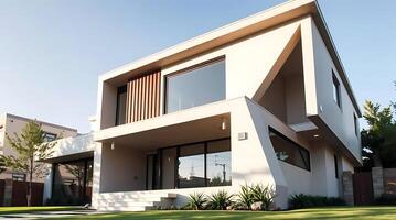 Modern home architecture featuring sharp lines and large windows design photo