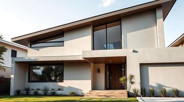 Modern architecture showcases a luxury home with minimalist design style photo