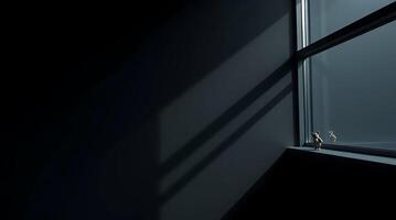 Artistic rendering of a small figurine in a minimalist interior with shadows. photo