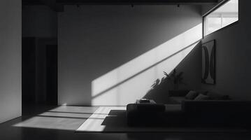 Minimalist interior design with dramatic sunlight creating shadows and light in a room. photo