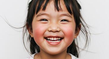 Adorable Asian girl with a beaming smile showcasing her pearly whites photo