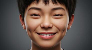 Asian young adult with a genuine smile showing dimples in a portrait photo