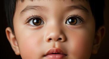 Close up portrait of a beautiful Asian little boy with brown eyes photo