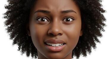 Close up portrait of a young African American woman with a worried expression photo