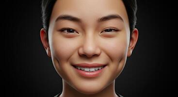 Close up portrait of a young Asian woman with a warm and friendly smile photo