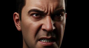 Close-up of a man's face with an angry expression showing tension and stress photo