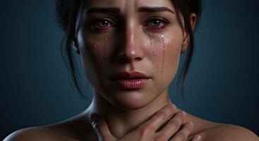 Emotional woman with tears streaming down photo
