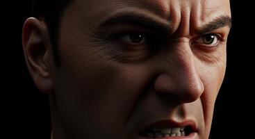 Intense close up of an angry man's face conveying strong emotion photo