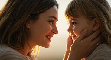 Loving mother and daughter share an affectionate moment together smiling photo