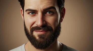 Portrait of a handsome bearded man smiling confidently at the camera photo