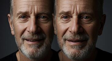 Portrait of an elderly man with a beard looking directly at the camera photo