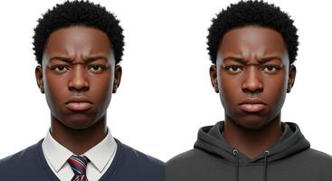 Two portraits of an African American man with an angry expression photo