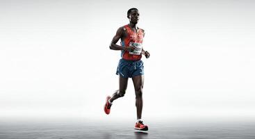 Marathon runner in motion competing and training for peak performance photo
