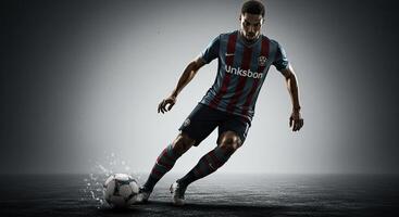 Professional soccer player dribbling the ball with skill and determination photo