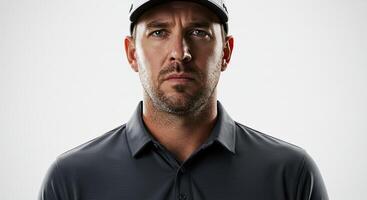 Serious golfer portrait Intense gaze of a man in sportswear and cap photo