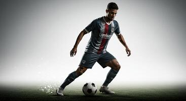 Soccer player controls the ball with skill in action on the field photo