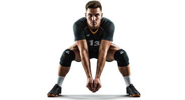 Young Male Volleyball Player in Ready Position on White Background photo