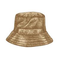 Hand drawn vintage sketch of bucket safari hat in khaki color for hiking, travel and outdoor adventure design vector