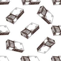 Seamless pattern with hand drawn sketch of open matchbox in monochrome style vector