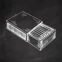 Hand drawn vintage sketch of matchbox and matchsticks on chalkboard background vector