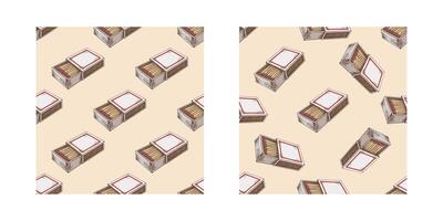 Colored seamless pattern set with hand drawn vintage sketch of open matchbox vector