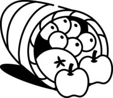 Drawing style icon depicting cornucopia filled with fruits vector