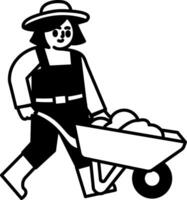 Sketchy icon showing a farmer with wheelbarrow vector