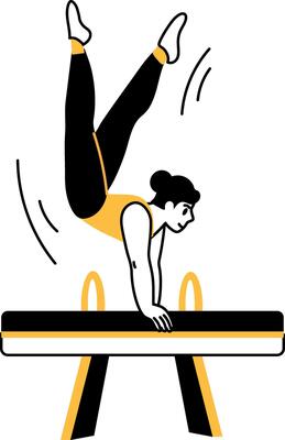 A hand drawn illustration depicting gymnastics performance on beam