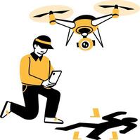A character investigating the murder scene, hand drawn illustration vector