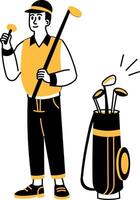 A sketchy illustration showing golf player with bag vector