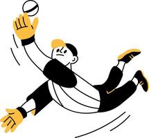A drawing style illustration showing fielder catching cricket ball vector