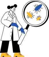 A sketchy illustration showing bacteriologist analyzing microbes vector