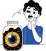 A sketchy illustration showing preserved eye in jar vector