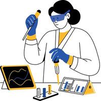A sketchy illustration showing scientist performing lab experiment vector