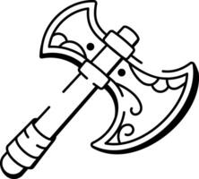 A hand drawn style icon illustrating a battle axe weapon vector