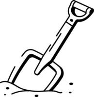 A sketchy style icon illustrating a rusty shovel tool vector