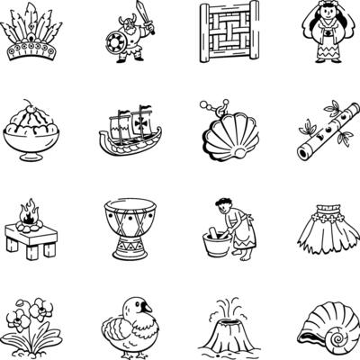 Collection of Hawaii Tradition Sketchy Style Icons