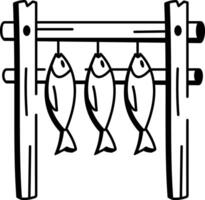 A doodle style icon of fish drying vector