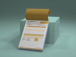 sometric Invoice Pad Mockup on Minimal Cube Front View. psd