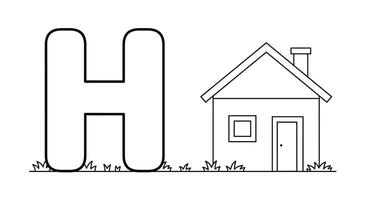 Engaging H is for House Learning Alphabet Coloring Page Activity for Kids vector