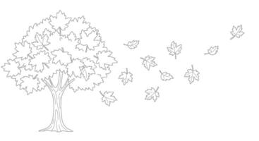 Autumn Maple Tree Scene with Falling Leaves Nature Coloring Page vector