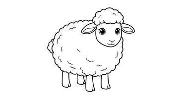 Kids coloring page with a happy cartoon sheep outline for children activity vector