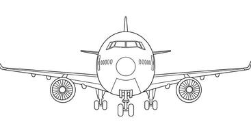 Simplified Front View Passenger Airliner Coloring Page Outline Showing Cockpit Windows and Engines vector