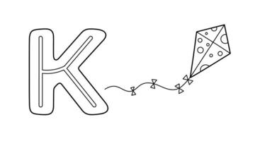 Engaging K is for Kite Learning Alphabet Coloring Page Activity for Kids vector