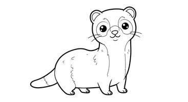 Playful Kawaii Ferret Standing Alert Outline Drawing for Childrens Coloring vector