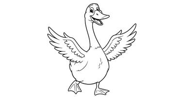Curious cartoon goose character line art drawing for children educational coloring activity sheet vector