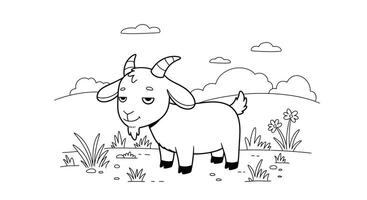 Sleepy cartoon goat character outline for kids fun coloring page activity illustration vector
